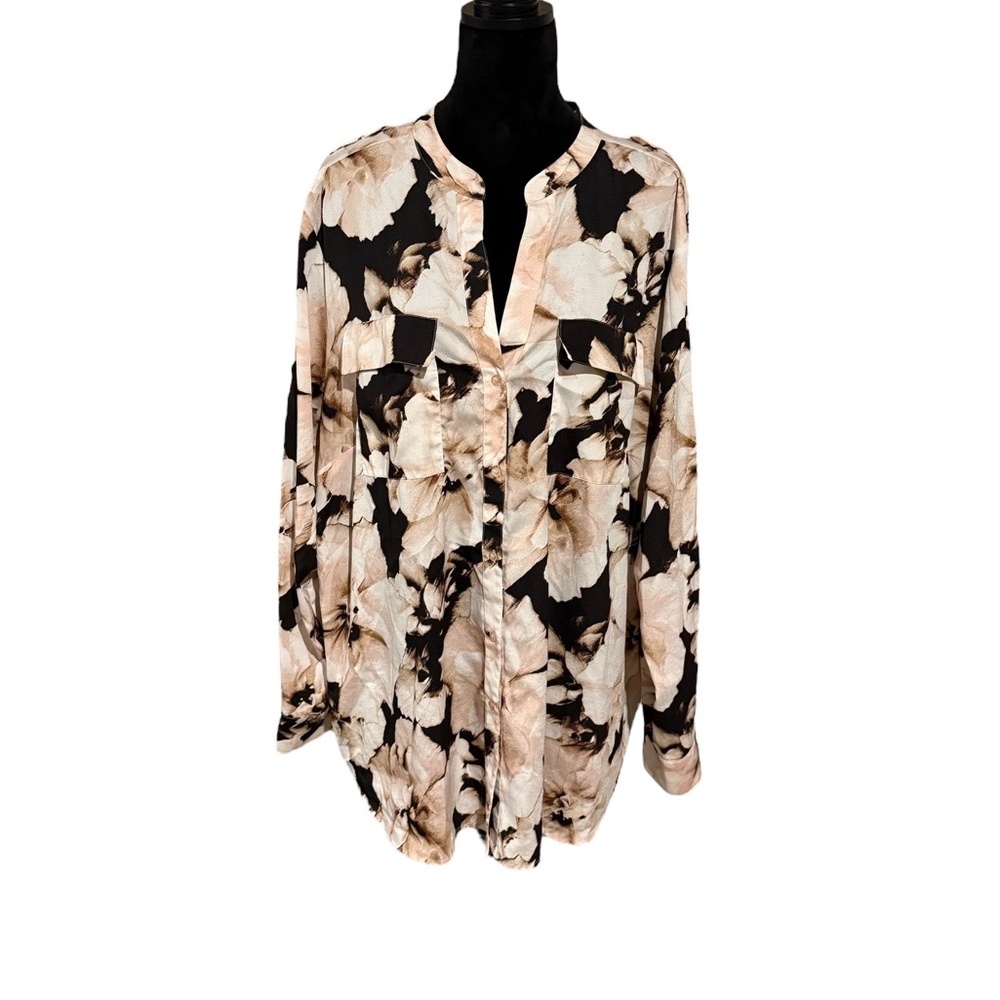 Calvin Klein Floral Blouse - Black and Cream